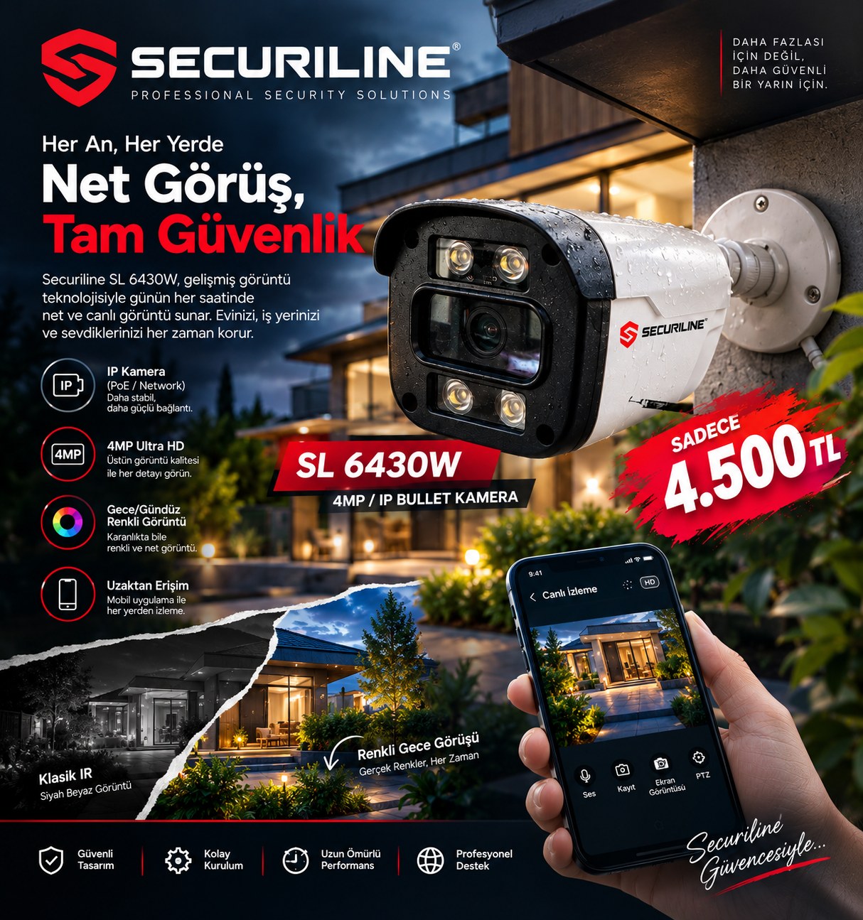 Securiline SL 6430W 4MP Full Color PoE IP Kamera afiş